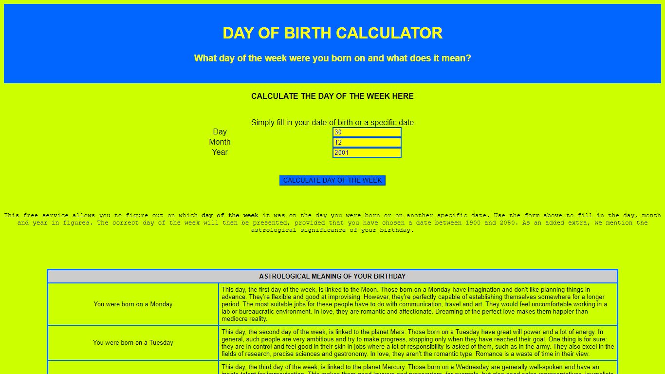 Day of birth meaning: influence on your personality